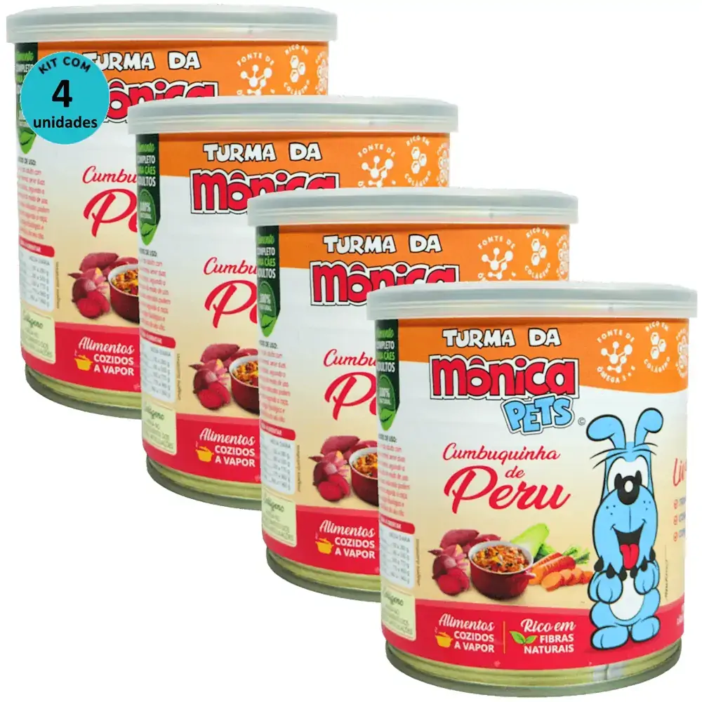 Ração Úmida Turma da Mônica Pets Cumbuquinha de Peru 280g Para Cães Adultos Kit 4 un