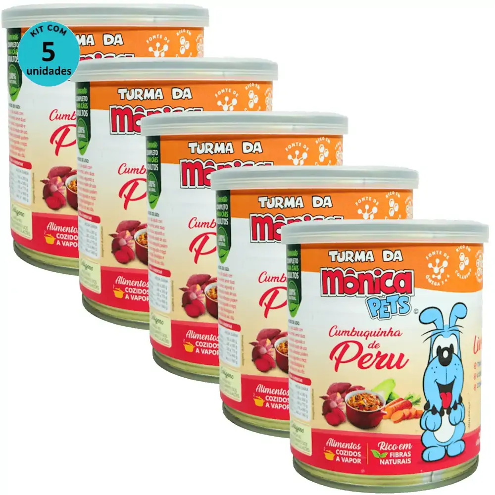 Ração Úmida Turma da Mônica Pets Cumbuquinha de Peru 280g Para Cães Adultos Kit 5 un