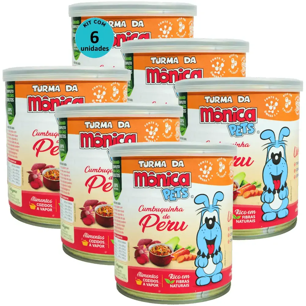 Ração Úmida Turma da Mônica Pets Cumbuquinha de Peru 280g Para Cães Adultos Kit 6 un