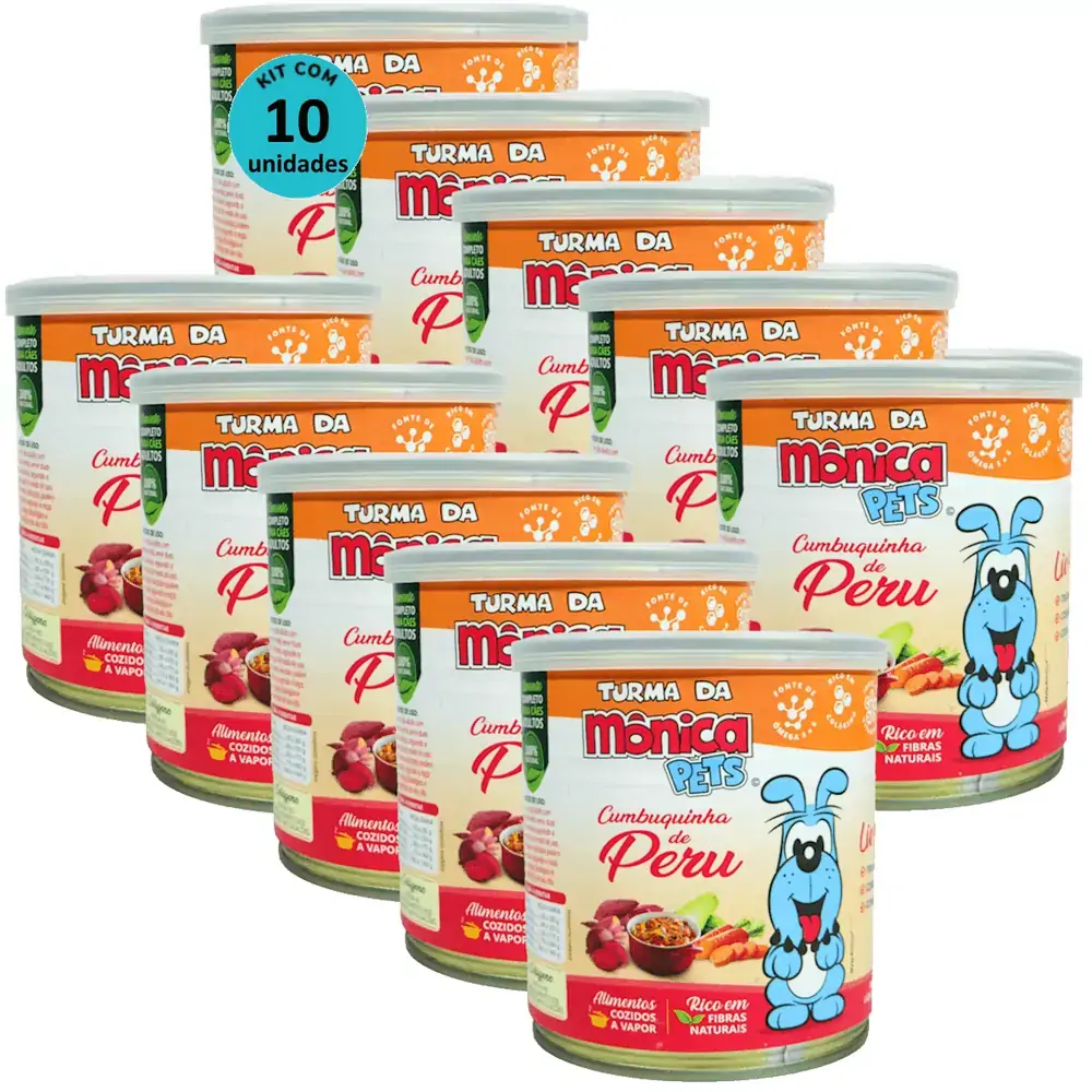 Ração Úmida Turma da Mônica Pets Cumbuquinha de Peru 280g Para Cães Adultos Kit 10 un