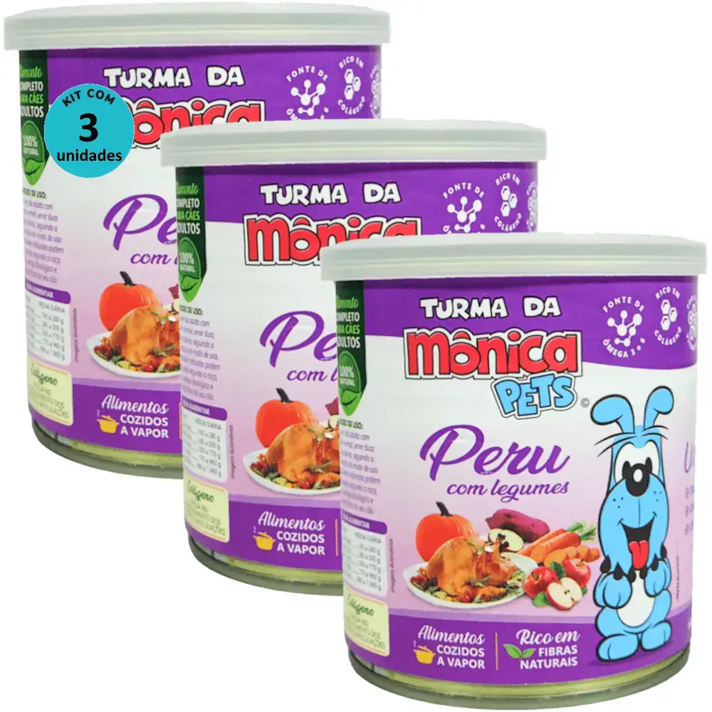 Ração Úmida Turma da Mônica Pets Peru com Legumes 280g Para Cães Adultos Kit 3 un
