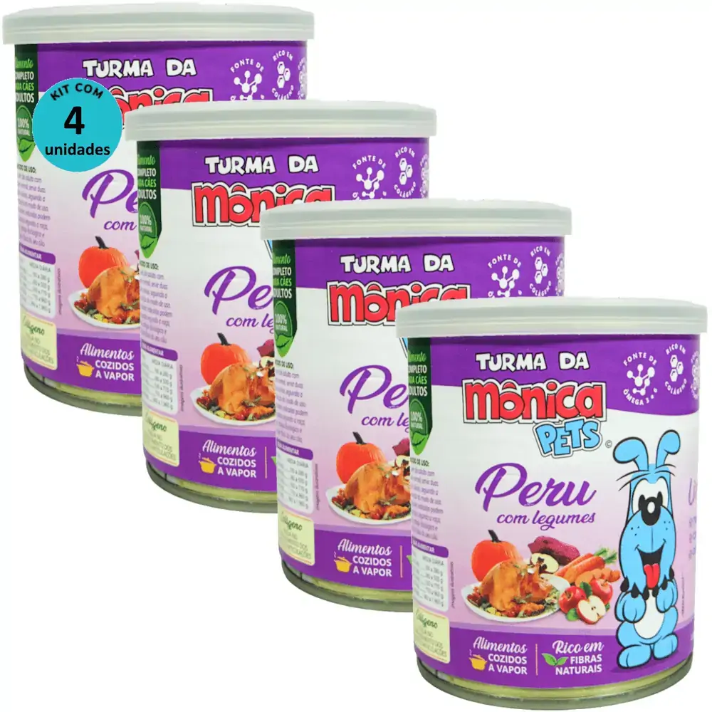 Ração Úmida Turma da Mônica Pets Peru com Legumes 280g Para Cães Adultos Kit 4 un