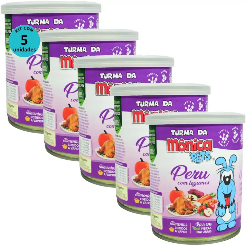 Ração Úmida Turma da Mônica Pets Peru com Legumes 280g Para Cães Adultos Kit 5 un