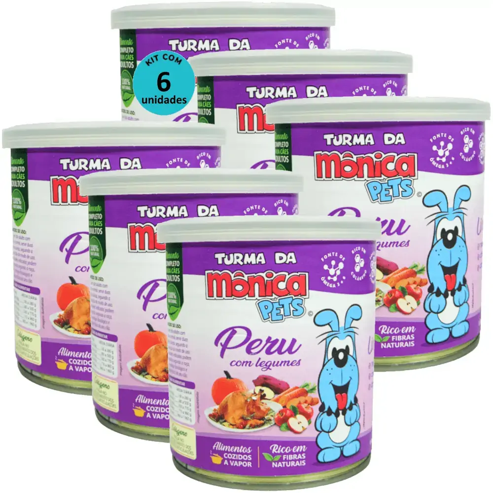 Ração Úmida Turma da Mônica Pets Peru com Legumes 280g Para Cães Adultos Kit 6 un