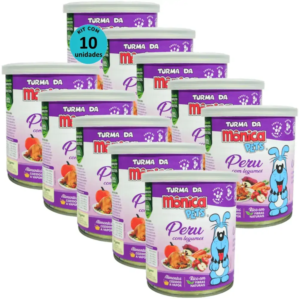 Ração Úmida Turma da Mônica Pets Peru com Legumes 280g Para Cães Adultos Kit 10 un