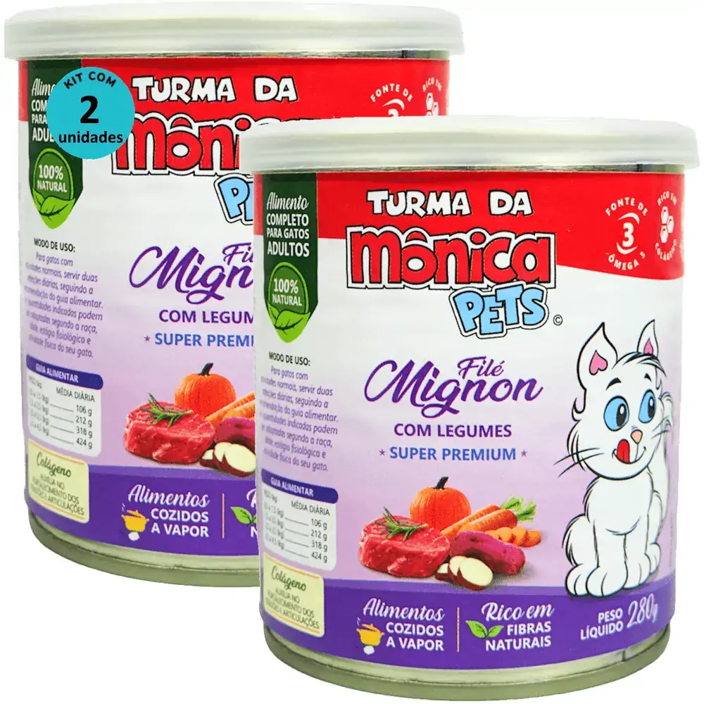 Ração Úmida Turma da Mônica Pets Filé Mignon com Legumes 280g Gatos Adultos Kit 2 un