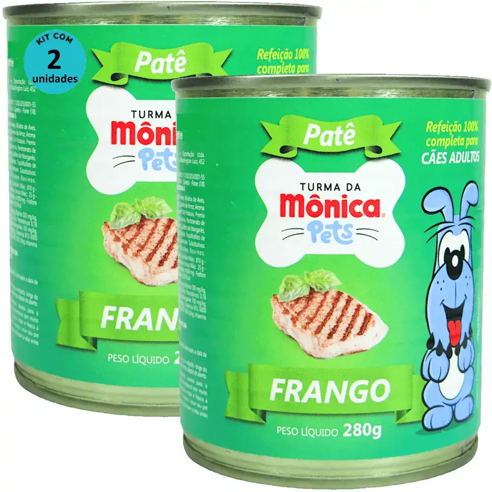 Ração Úmida Turma da Mônica Pets Patê Sabor Frango 280g Cães Adultos Kit 2 un