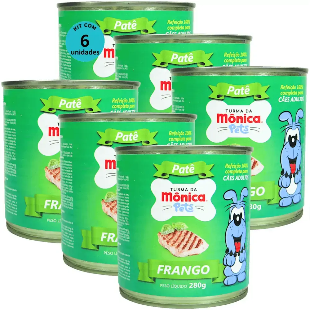 Ração Úmida Turma da Mônica Pets Patê Sabor Frango 280g Cães Adultos Kit 6 un