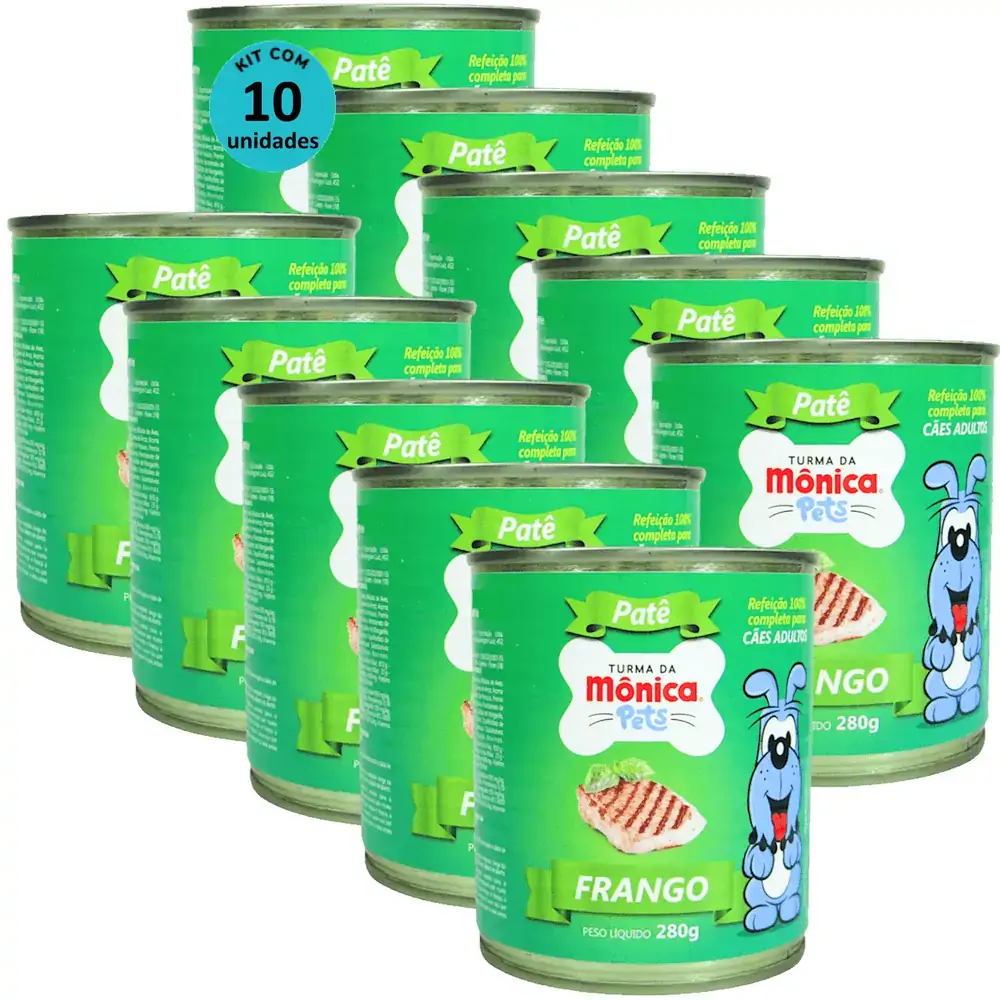 Ração Úmida Turma da Mônica Pets Patê Sabor Frango 280g Cães Adultos Kit 10 un
