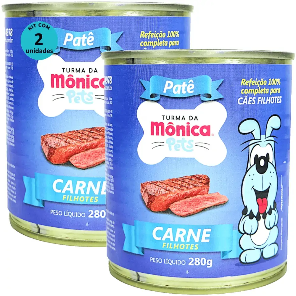 Ração Úmida Turma da Mônica Pets Patê Sabor Carne 280g Cães Filhotes Kit 2 un