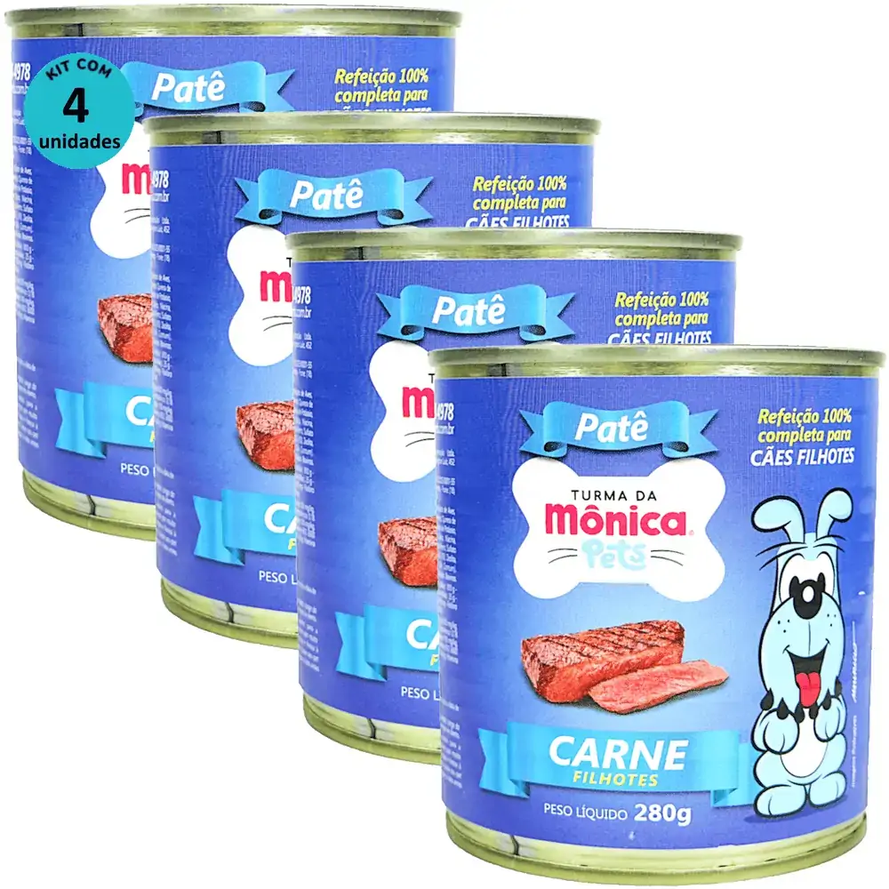 Ração Úmida Turma da Mônica Pets Patê Sabor Carne 280g Cães Filhotes Kit 4 un