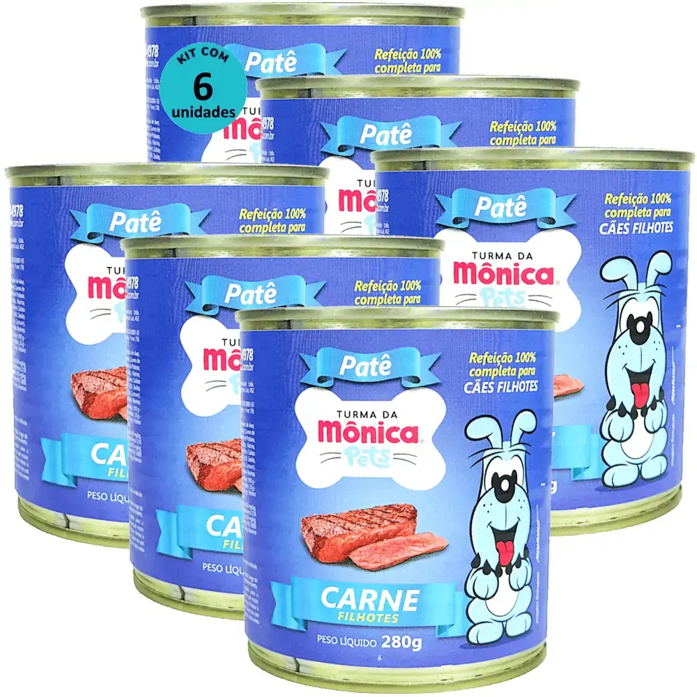 Ração Úmida Turma da Mônica Pets Patê Sabor Carne 280g Cães Filhotes Kit 6 un