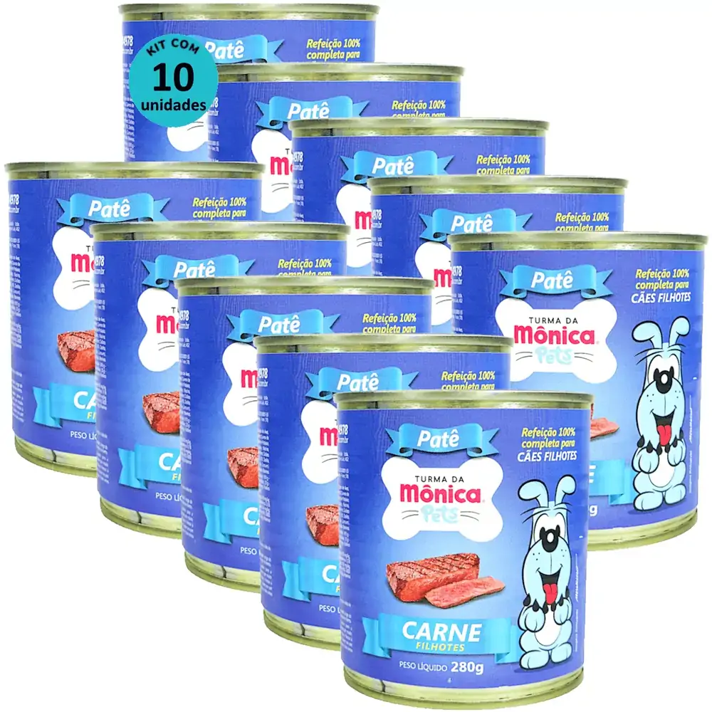 Ração Úmida Turma da Mônica Pets Patê Sabor Carne 280g Cães Filhotes Kit 10 un