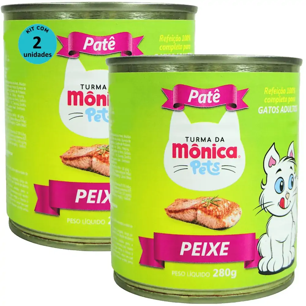 Ração Úmida Turma da Mônica Pets Patê Sabor Peixe 280g Gatos Adultos Kit 2 un