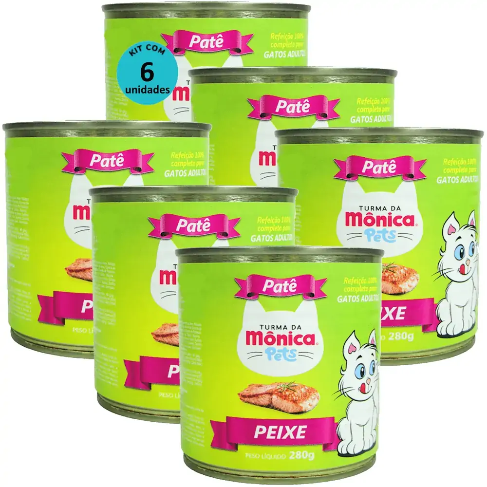 Ração Úmida Turma da Mônica Pets Patê Sabor Peixe 280g Gatos Adultos Kit 6 un