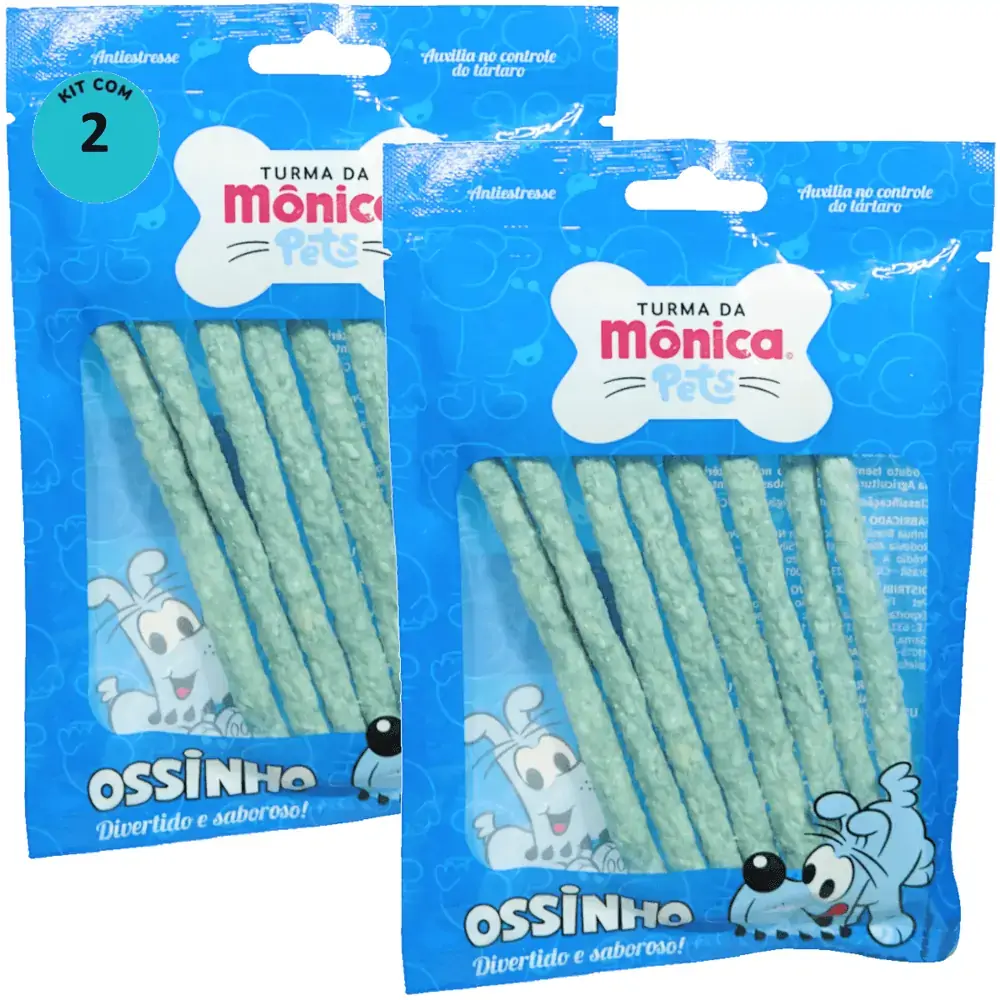 Ossinho Palito Bidu Turma da Mônica Pets 8mm Com 8 unidades (Cor Azul) Kit Com 2