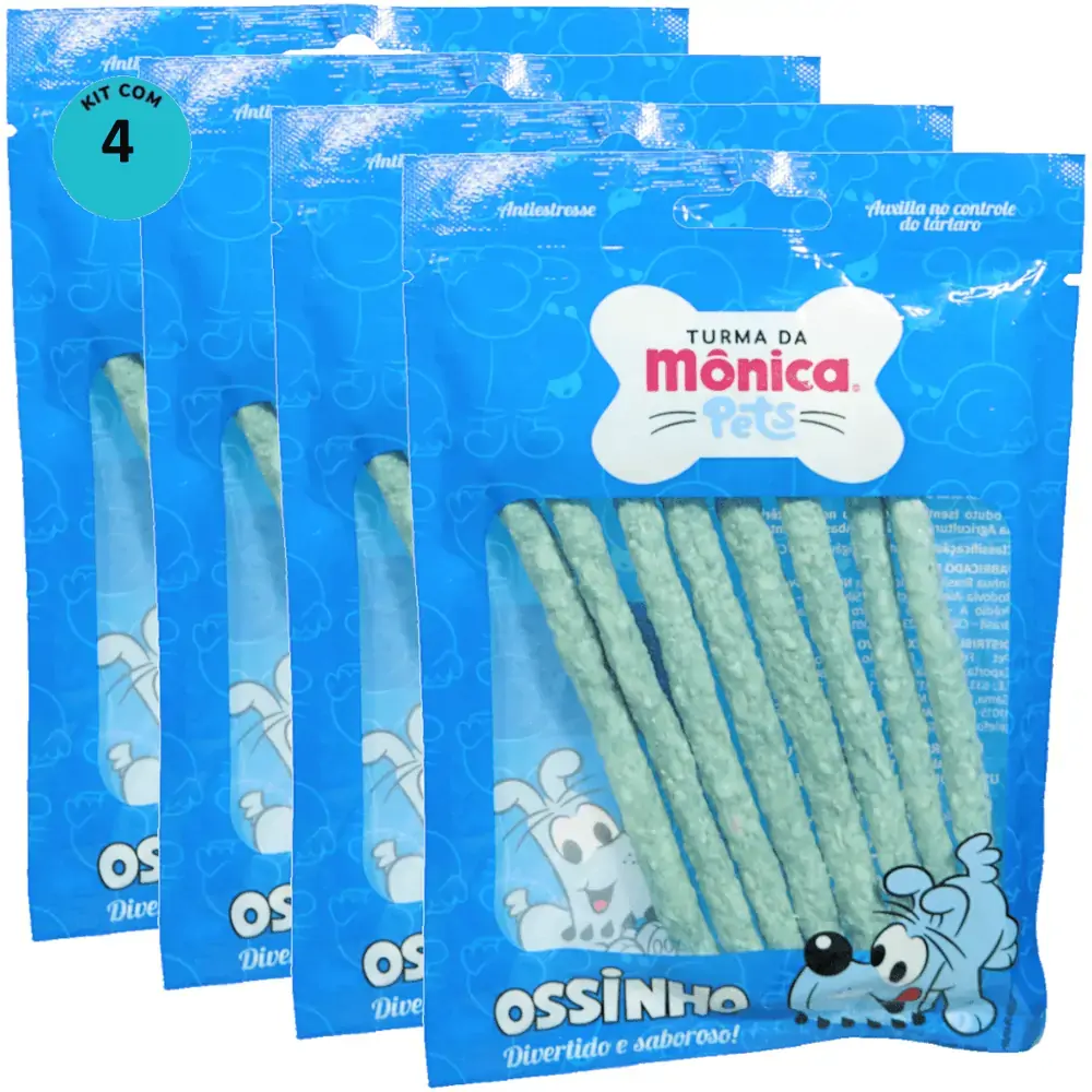 Ossinho Palito Bidu Turma da Mônica Pets 8mm Com 8 unidades (Cor Azul) Kit Com 4