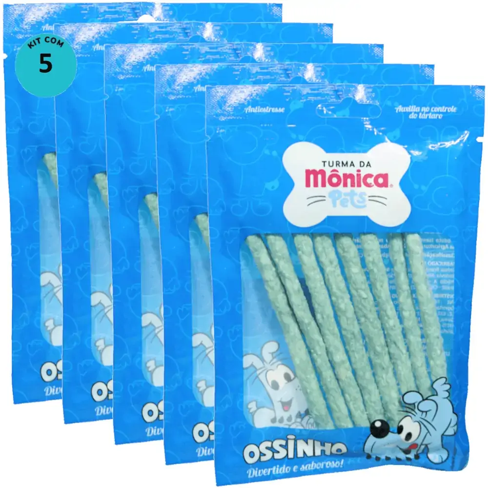 Ossinho Palito Bidu Turma da Mônica Pets 8mm Com 8 unidades (Cor Azul) Kit Com 5