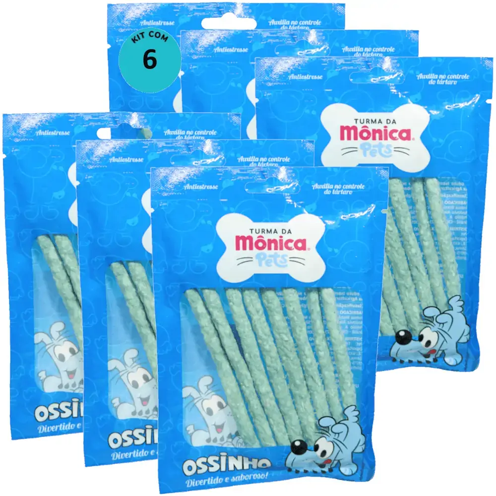 Ossinho Palito Bidu Turma da Mônica Pets 8mm Com 8 unidades (Cor Azul) Kit Com 6