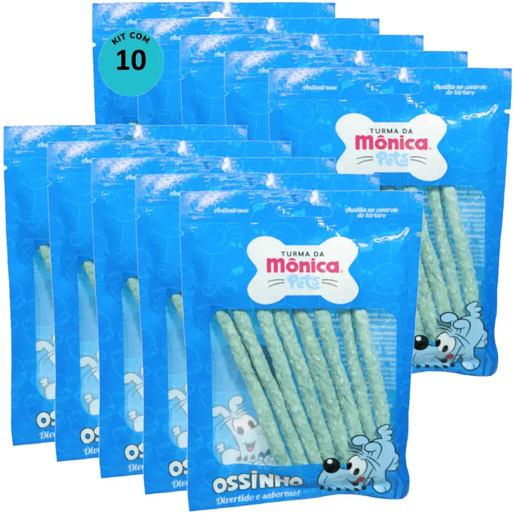 Ossinho Palito Bidu Turma da Mônica Pets 8mm Com 8 unidades (Cor Azul) Kit Com 10