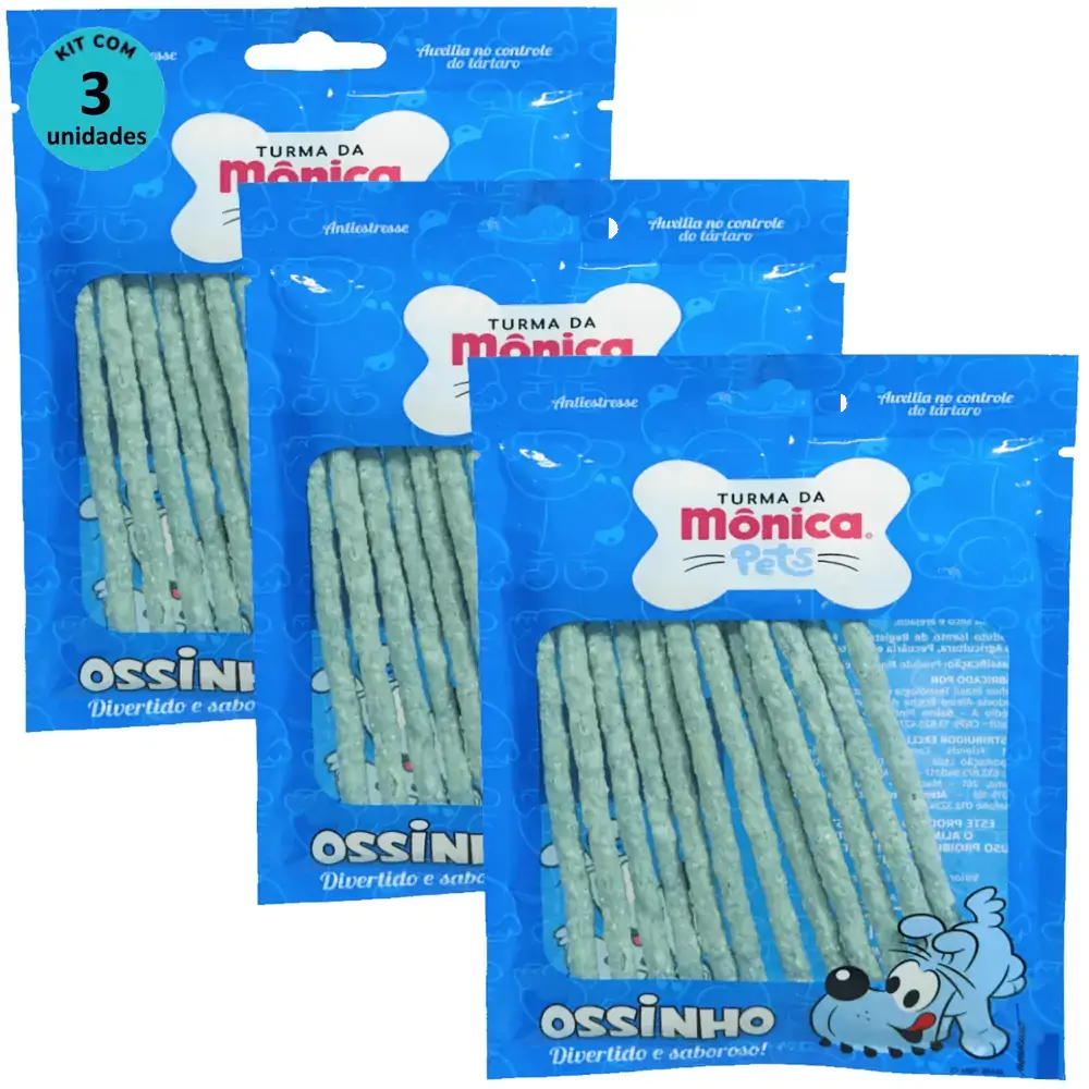 Ossinho Palito Bidu Turma da Mônica Pets 6mm Com 12 unidades (Cor Azul) Kit Com 3