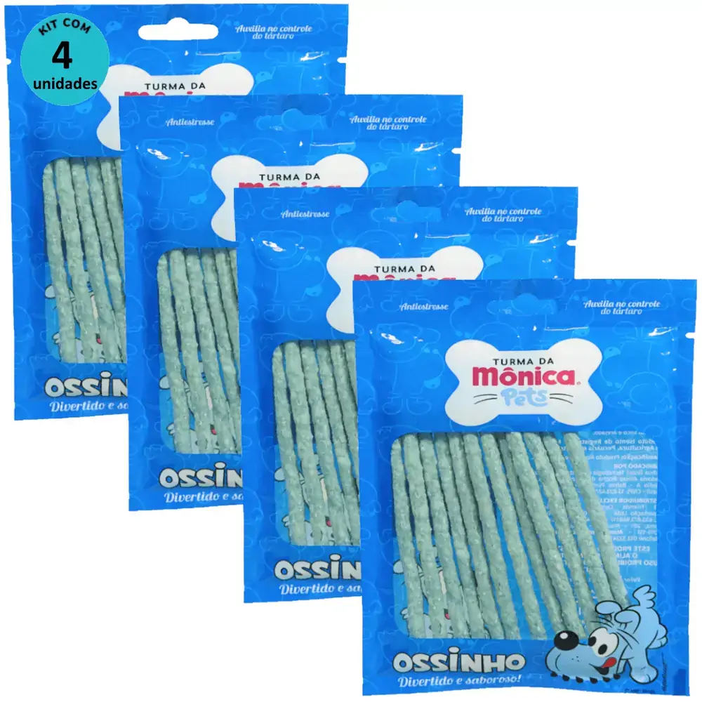 Ossinho Palito Bidu Turma da Mônica Pets 6mm Com 12 unidades (Cor Azul) Kit Com 4