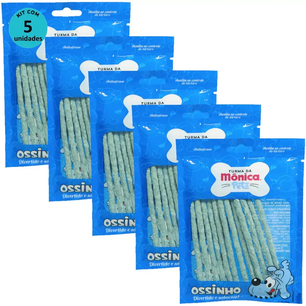 Ossinho Palito Bidu Turma da Mônica Pets 6mm Com 12 unidades (Cor Azul) Kit Com 5
