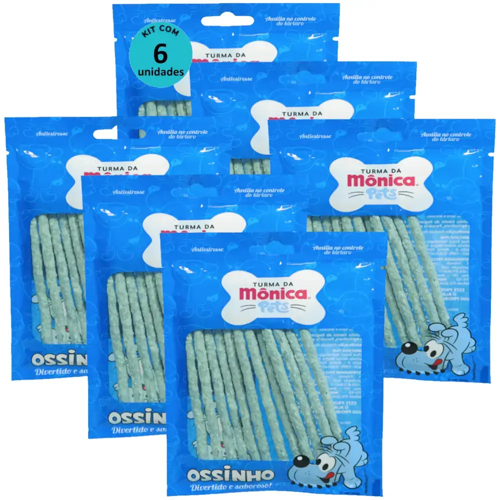 Ossinho Palito Bidu Turma da Mônica Pets 6mm Com 12 unidades (Cor Azul) Kit Com 6
