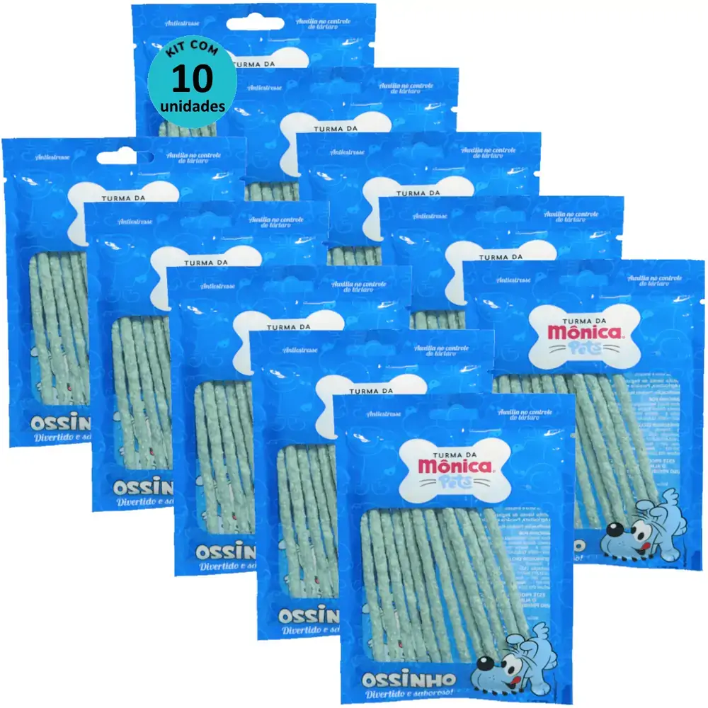 Ossinho Palito Bidu Turma da Mônica Pets 6mm Com 12 unidades (Cor Azul) Kit Com 10