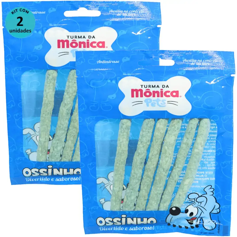 Ossinho Palito Bidu Turma da Mônica Pets 10mm Com 6 unidades (Cor Azul) Kit Com 2