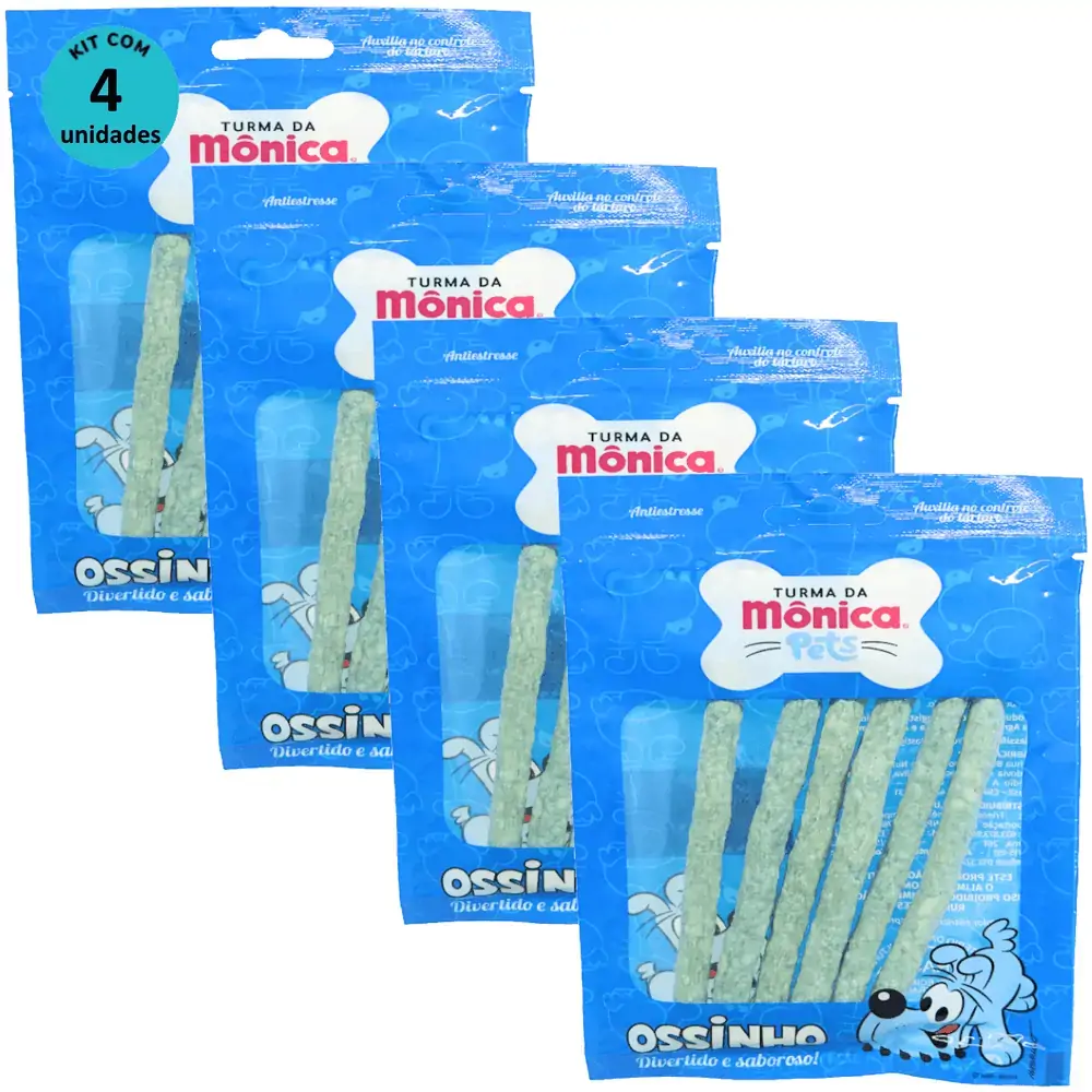 Ossinho Palito Bidu Turma da Mônica Pets 10mm Com 6 unidades (Cor Azul) Kit Com 4