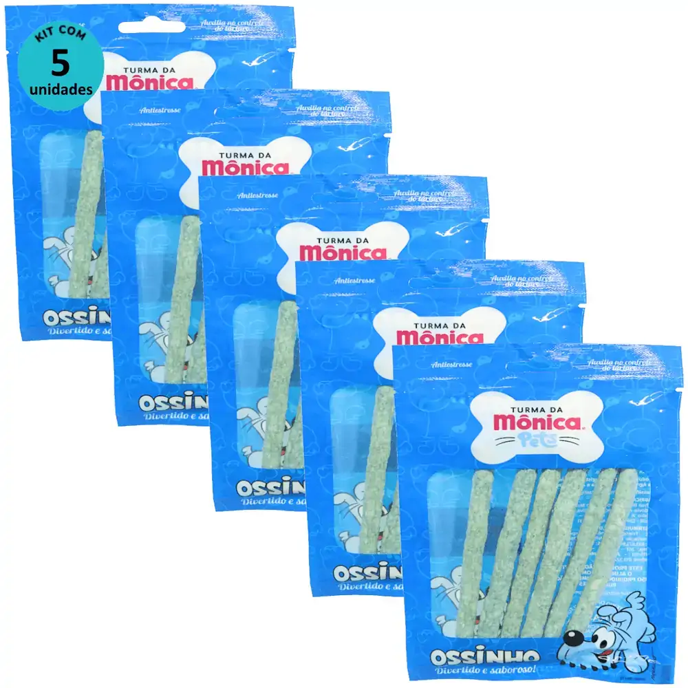 Ossinho Palito Bidu Turma da Mônica Pets 10mm Com 6 unidades (Cor Azul) Kit Com 5