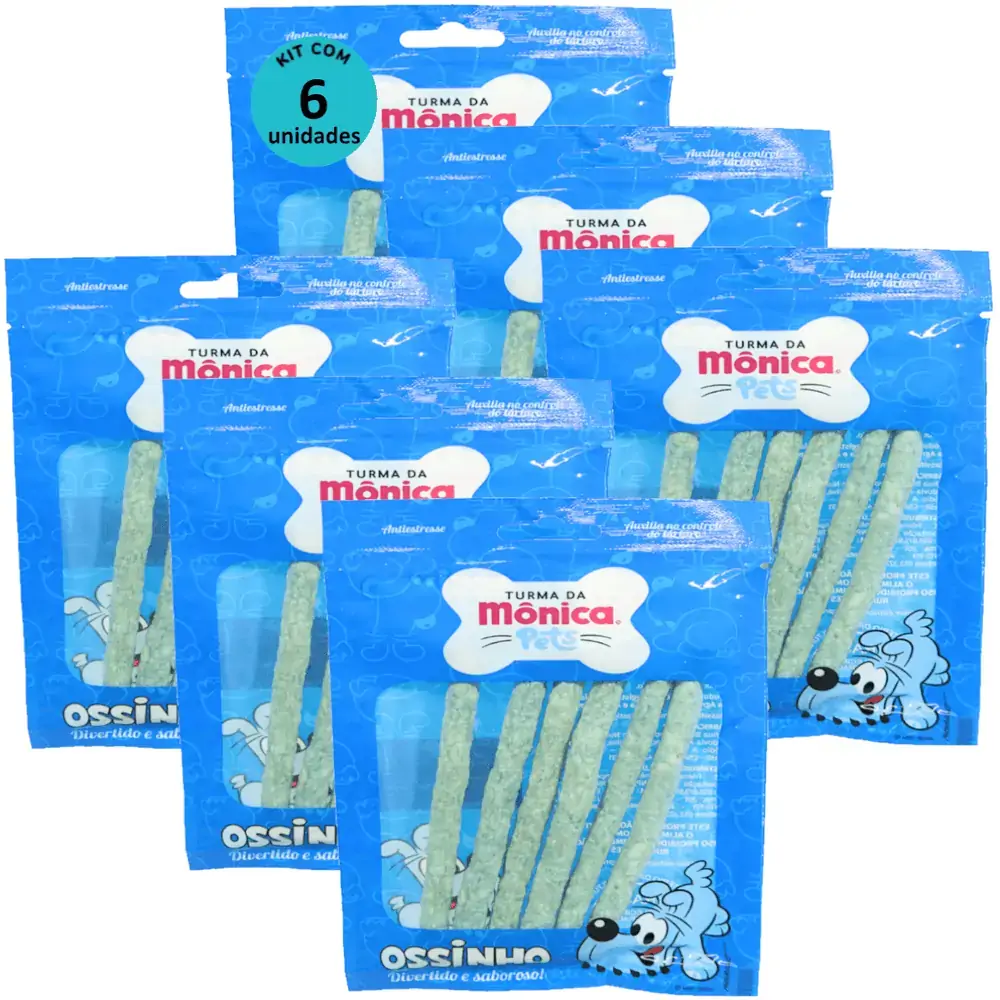 Ossinho Palito Bidu Turma da Mônica Pets 10mm Com 6 unidades (Cor Azul) Kit Com 6