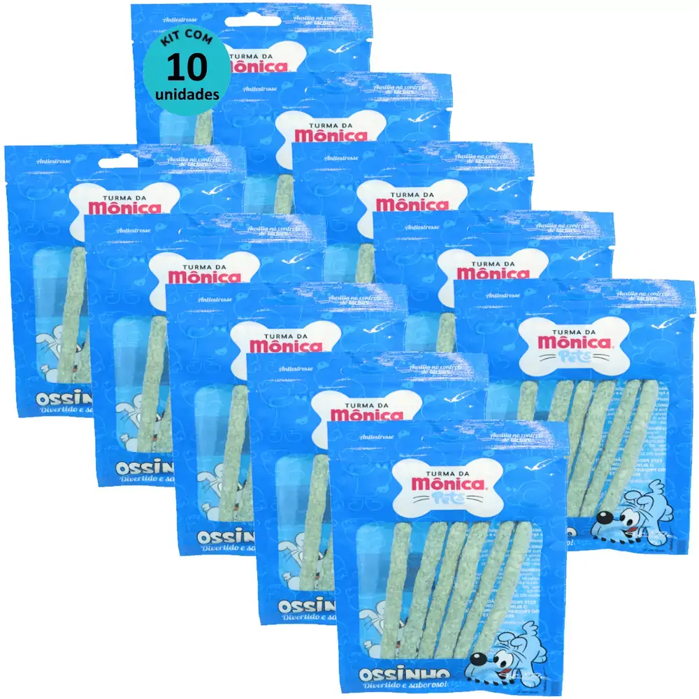 Ossinho Palito Bidu Turma da Mônica Pets 10mm Com 6 unidades (Cor Azul) Kit Com 10
