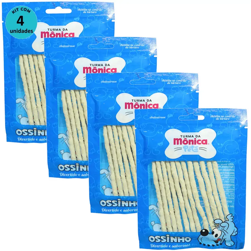 Ossinho Palito Bidu Turma da Mônica Pets 6mm Com 12 unidades Kit Com 4