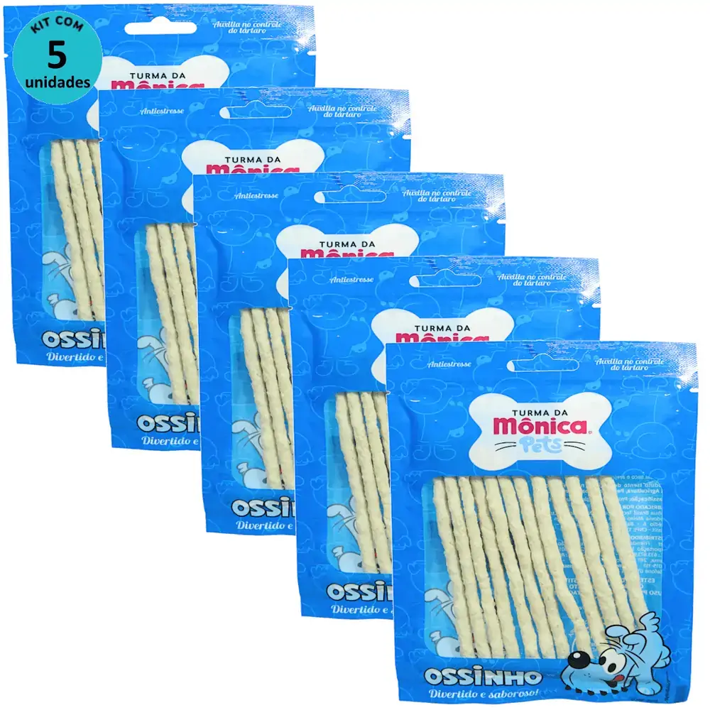 Ossinho Palito Bidu Turma da Mônica Pets 6mm Com 12 unidades Kit Com 5