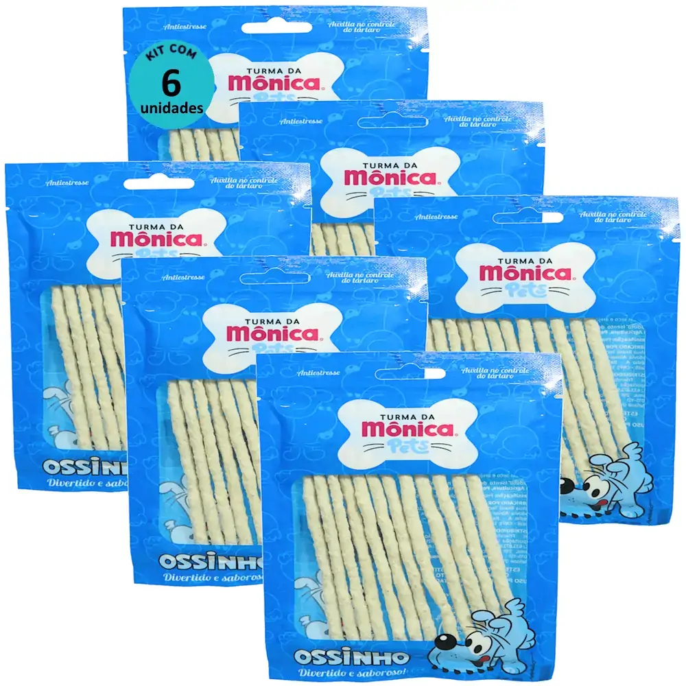 Ossinho Palito Bidu Turma da Mônica Pets 6mm Com 12 unidades Kit Com 6