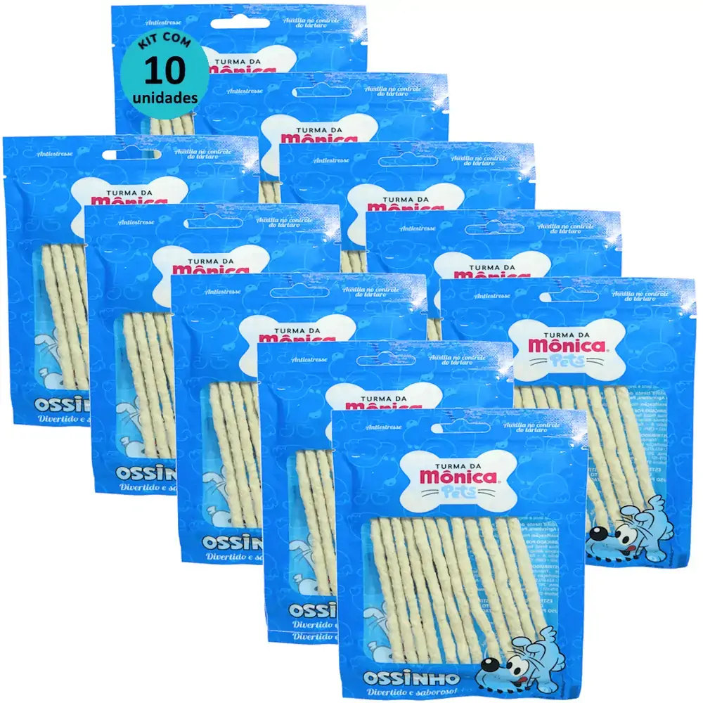 Ossinho Palito Bidu Turma da Mônica Pets 6mm Com 12 unidades Kit Com 10