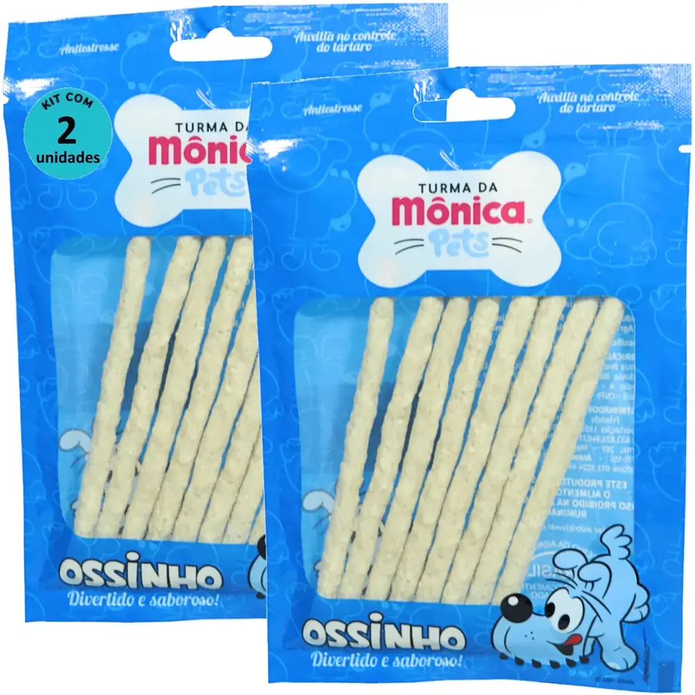 Ossinho Palito Bidu Turma da Mônica Pets 8mm Com 8 unidades Kit Com 2