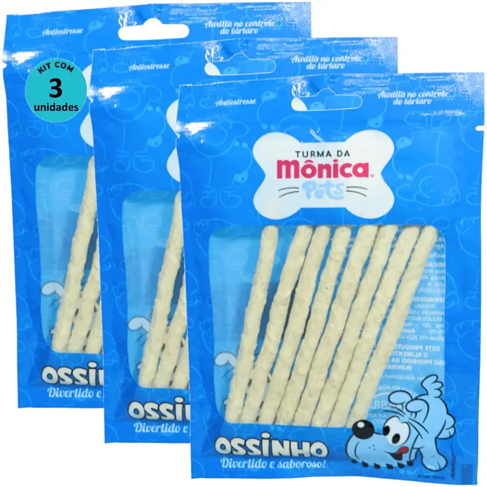 Ossinho Palito Bidu Turma da Mônica Pets 8mm Com 8 unidades Kit Com 3