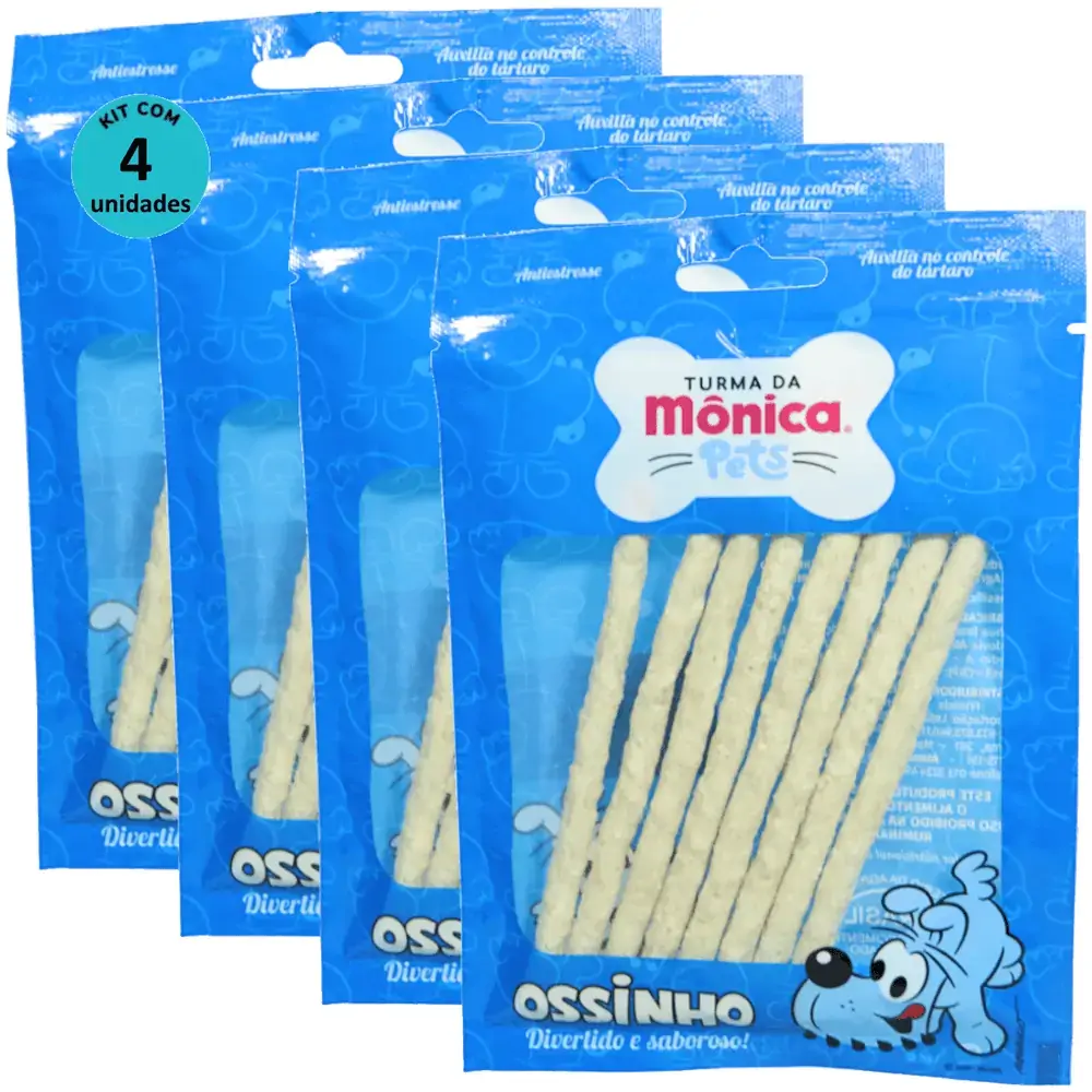 Ossinho Palito Bidu Turma da Mônica Pets 8mm Com 8 unidades Kit Com 4