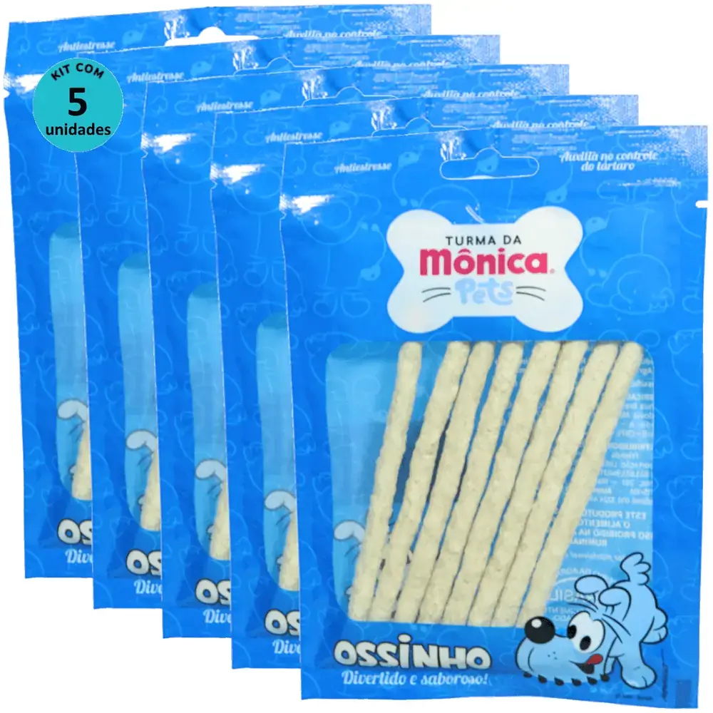 Ossinho Palito Bidu Turma da Mônica Pets 8mm Com 8 unidades Kit Com 5