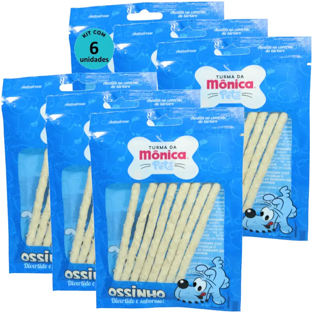 Ossinho Palito Bidu Turma da Mônica Pets 8mm Com 8 unidades Kit Com 6