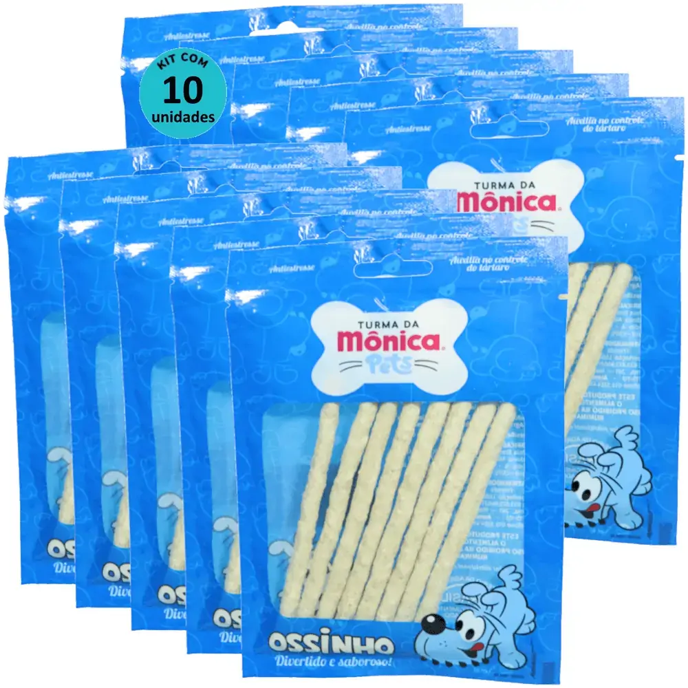 Ossinho Palito Bidu Turma da Mônica Pets 8mm Com 8 unidades Kit Com 10