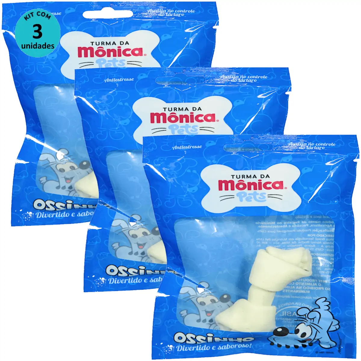 Osso Nó 3-4 Turma da Mônica Pets Contém 1 unidade Kit Com 3