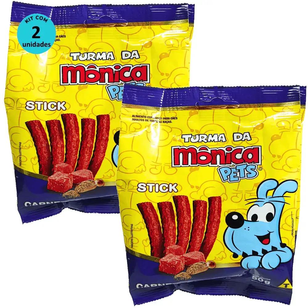 Petisco Turma da Mônica Pets Stick Para Cães Adultos Sabor Carne e Cereais 50g Kit Com 2