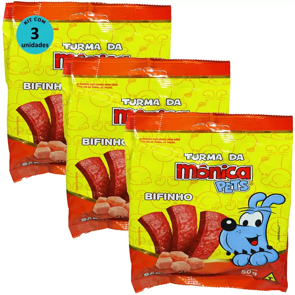 Petisco Turma da Mônica Pets Bifinho Para Cães Adultos Sabor Frango 50g Kit Com 3