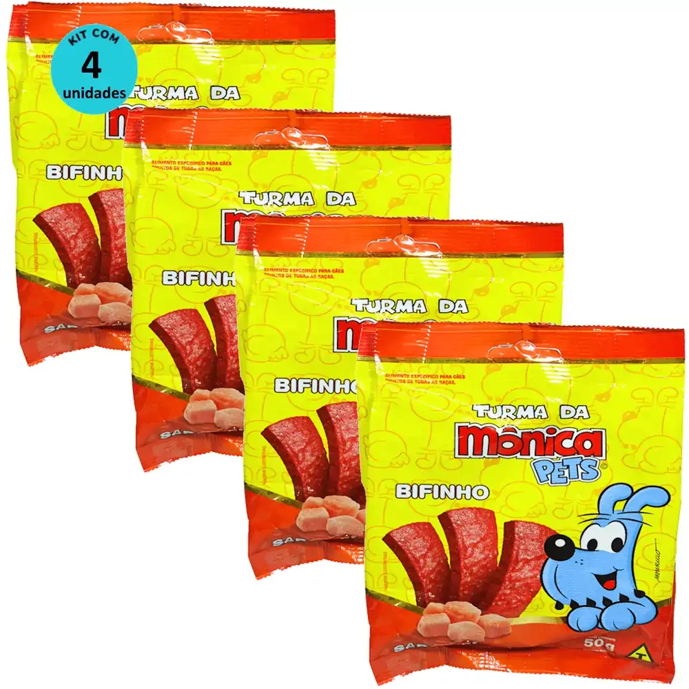 Petisco Turma da Mônica Pets Bifinho Para Cães Adultos Sabor Frango 50g Kit Com 4