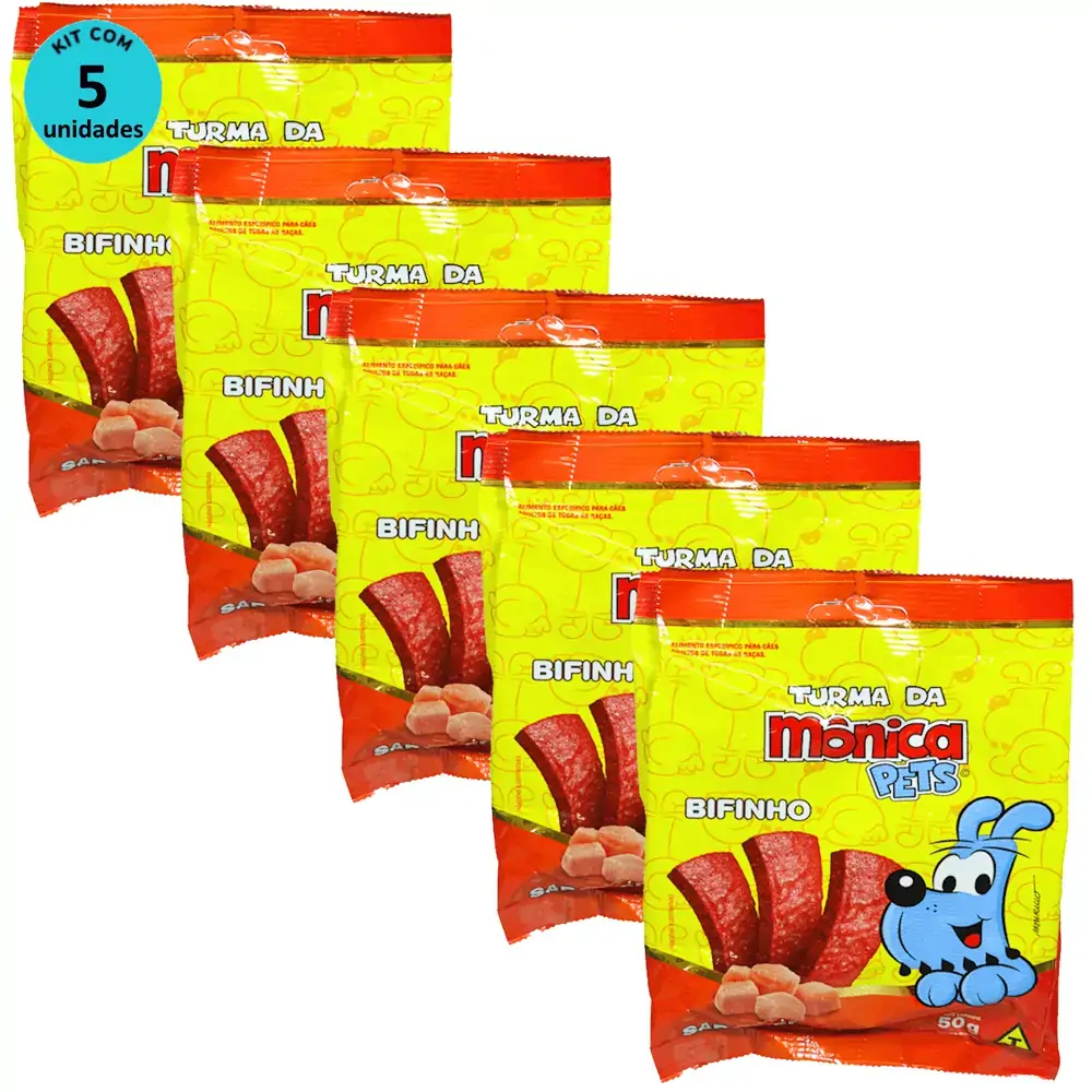 Petisco Turma da Mônica Pets Bifinho Para Cães Adultos Sabor Frango 50g Kit Com 5