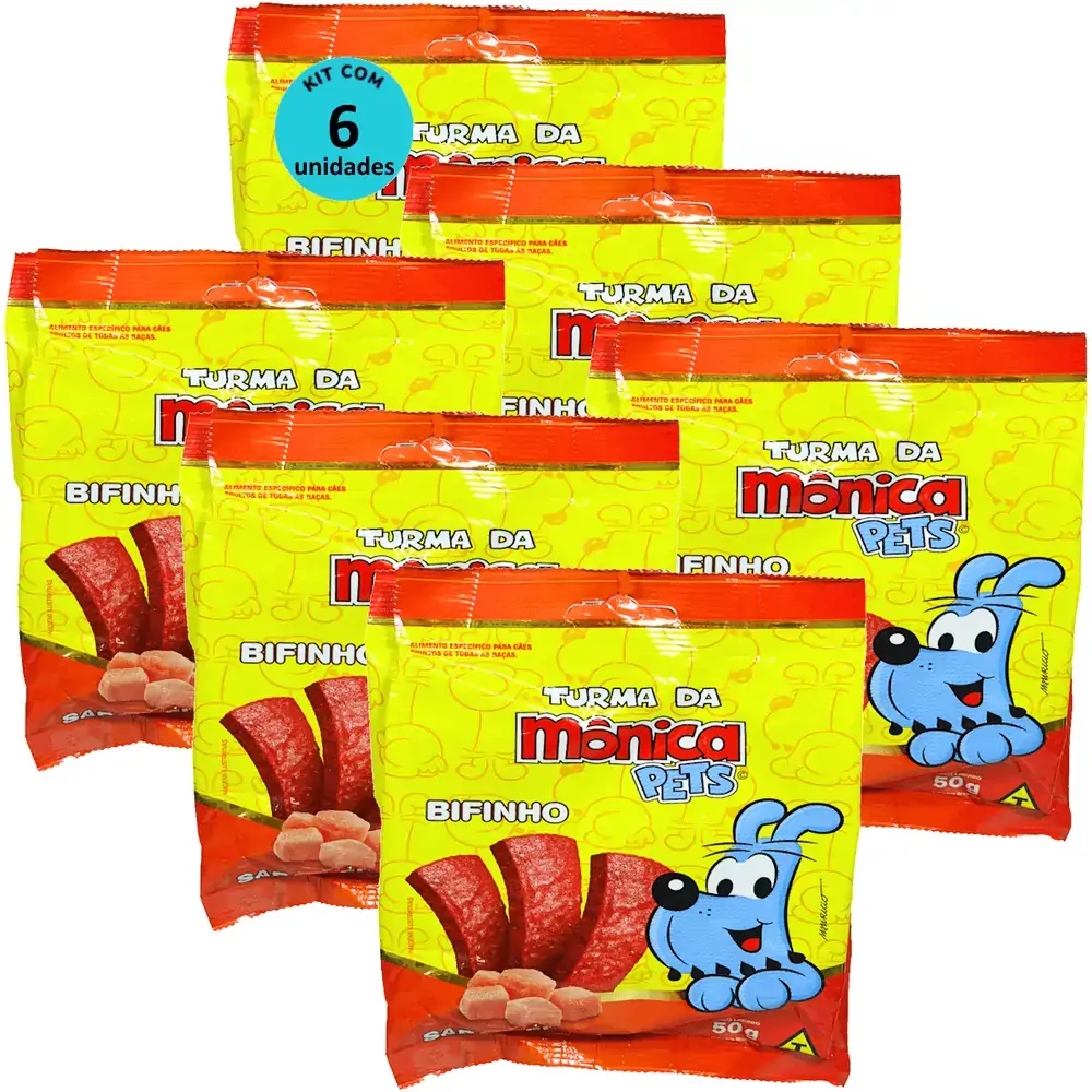 Petisco Turma da Mônica Pets Bifinho Para Cães Adultos Sabor Frango 50g Kit Com 6